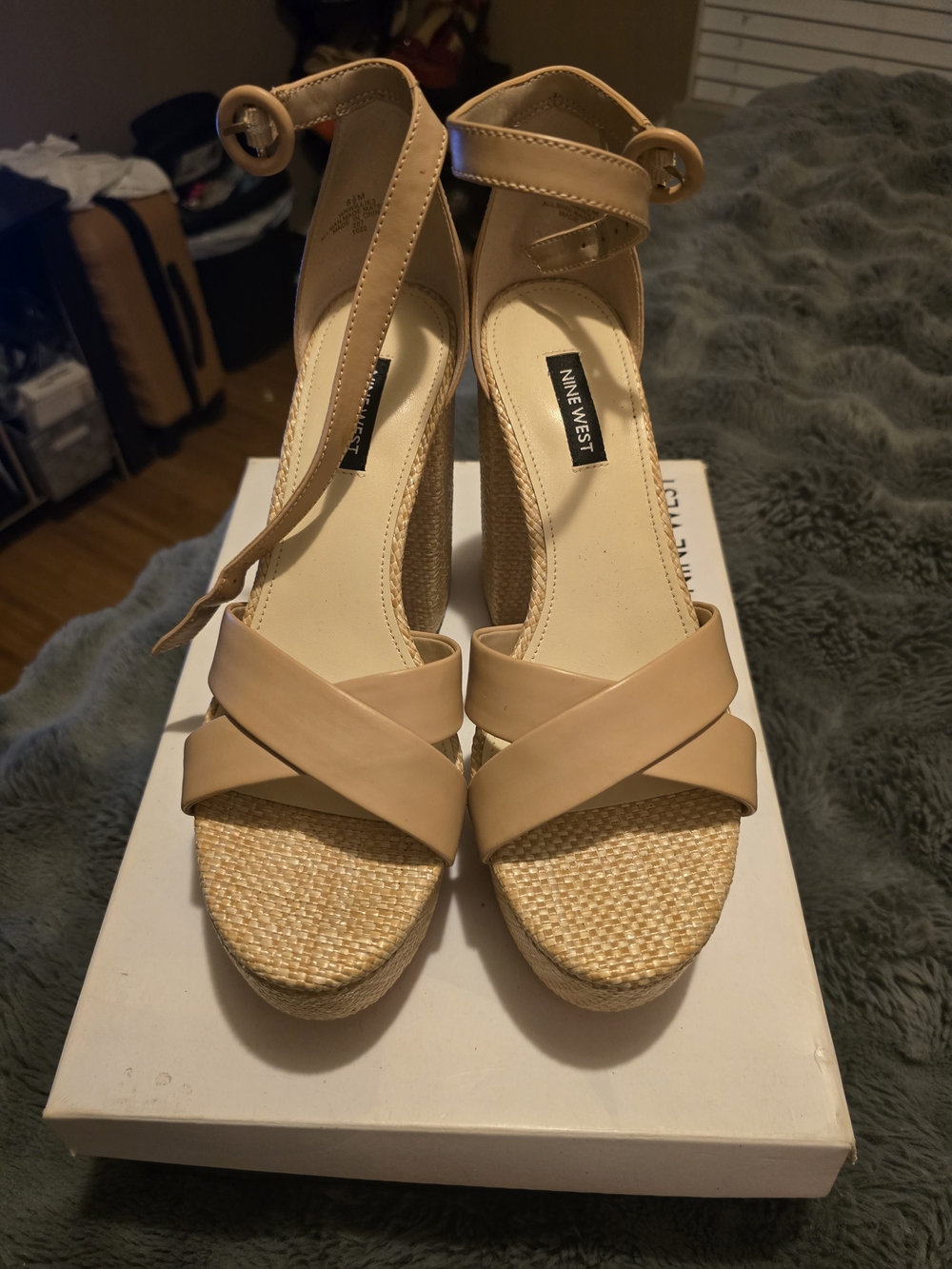 Nine West Women's Nude Ankle-Strap Wedge Sandals